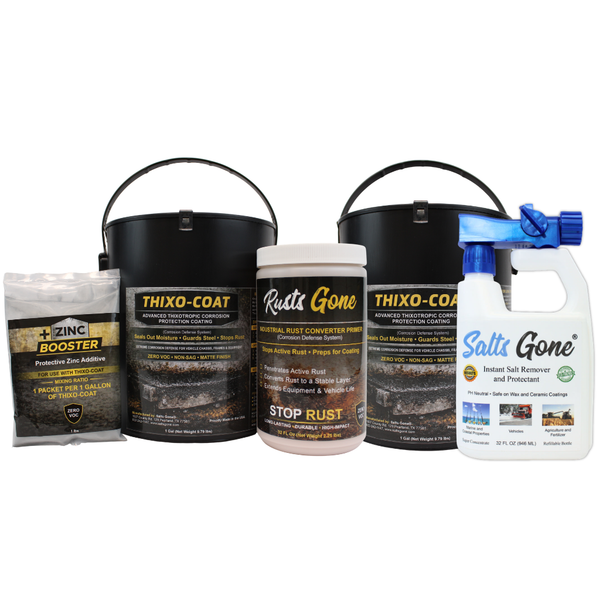 Combination Pack: 2 Gallons of Thixo-Coat, Zinc Booster, Rusts Gone, and Salts Gone® Hose End Sprayer